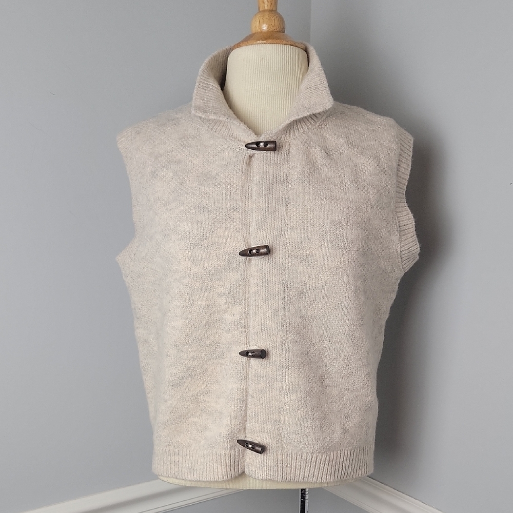 CREAM Gray Marled Toggle Closure Sleeveless Mock Neck Cardigan Sweater‎ Vest XL